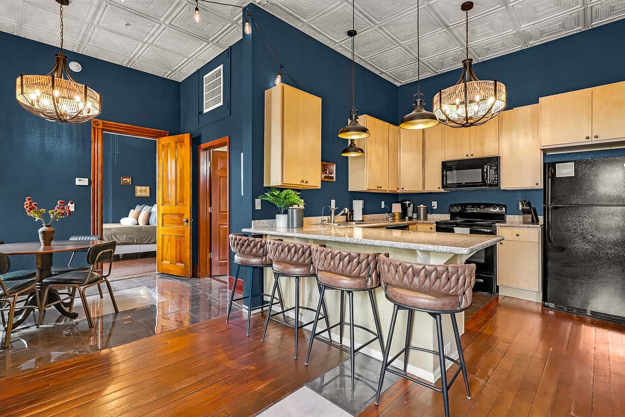 The Clark living area at The Cory Block Apartments
