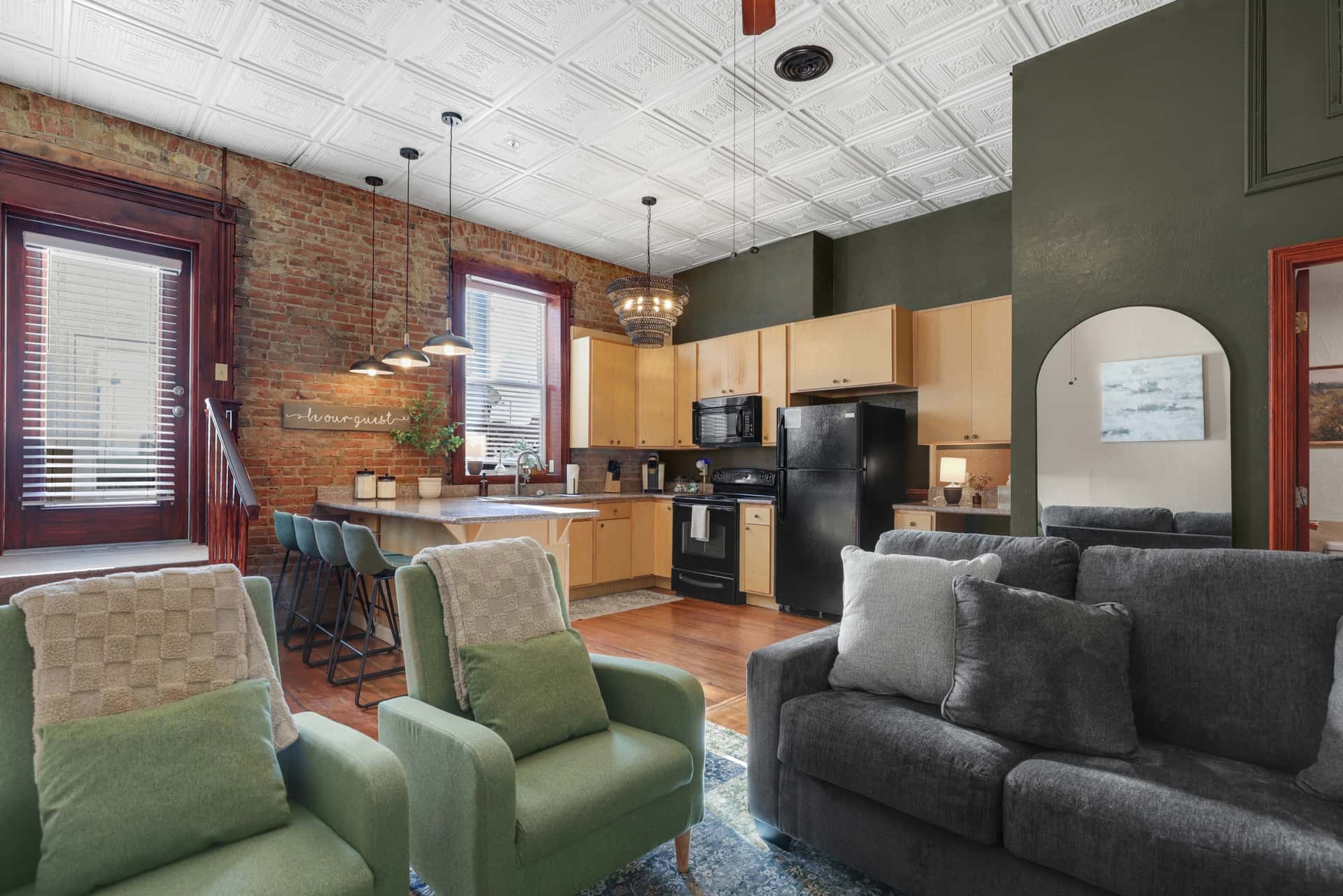 The Lewis living area at The Cory Block Apartments