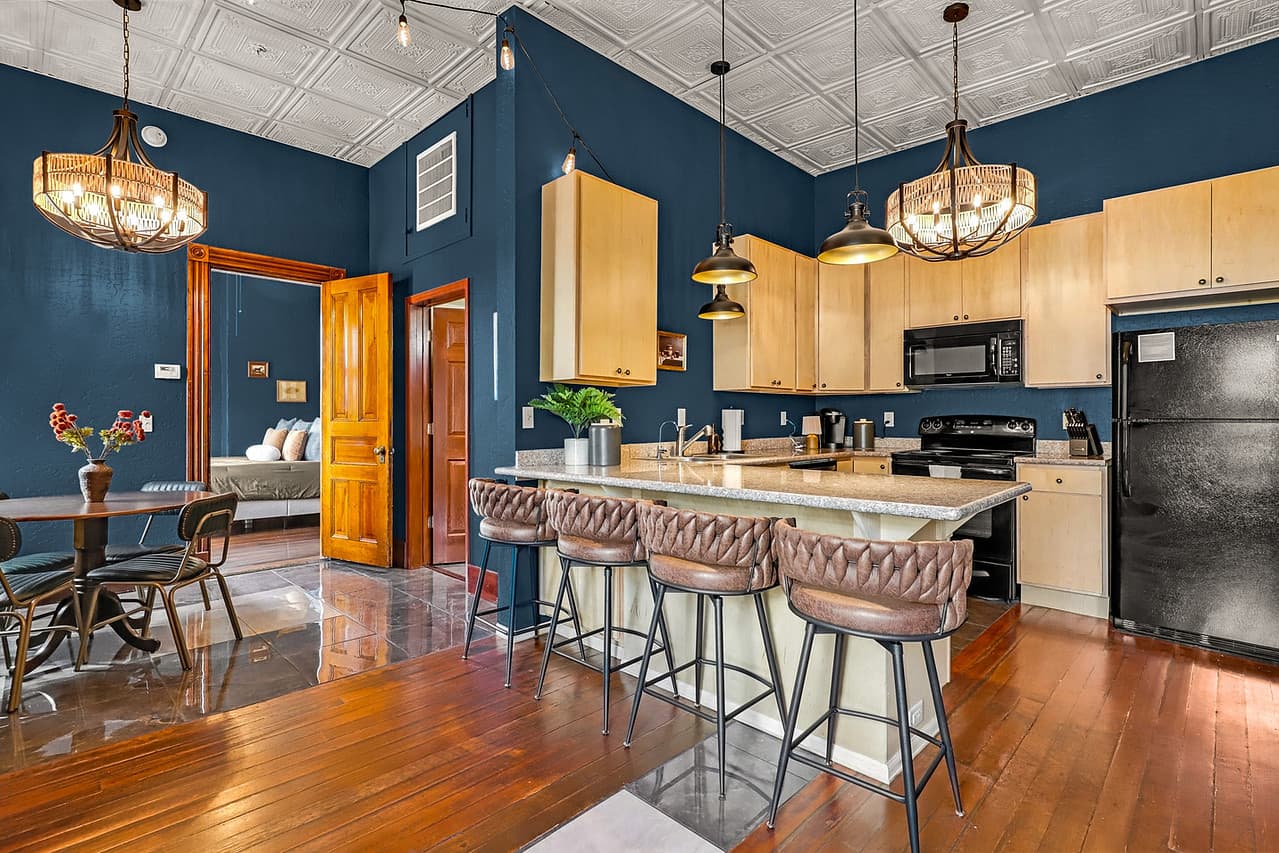 The Clark living area at The Cory Block Apartments
