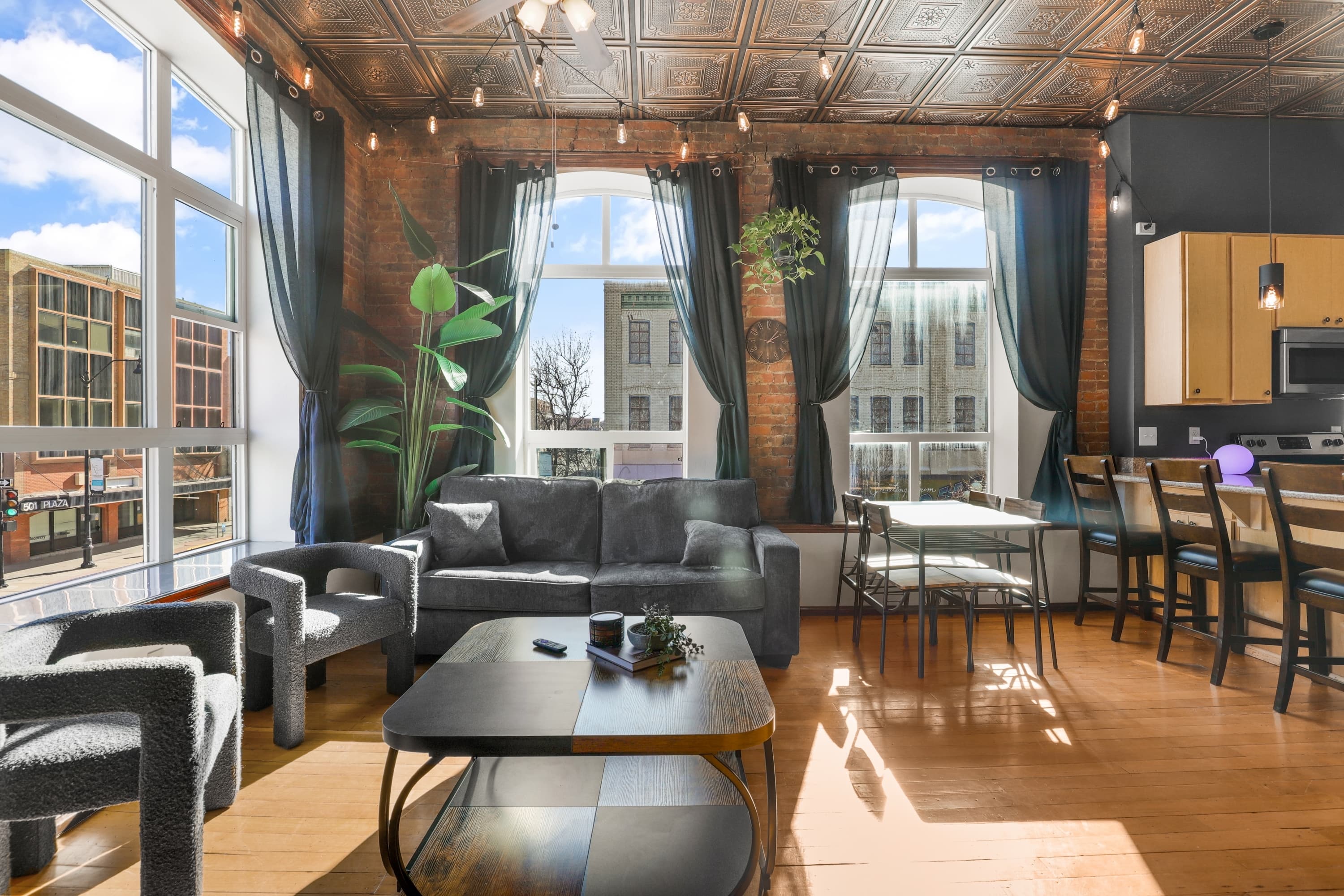 The Overlook living area at The Cory Block Apartments