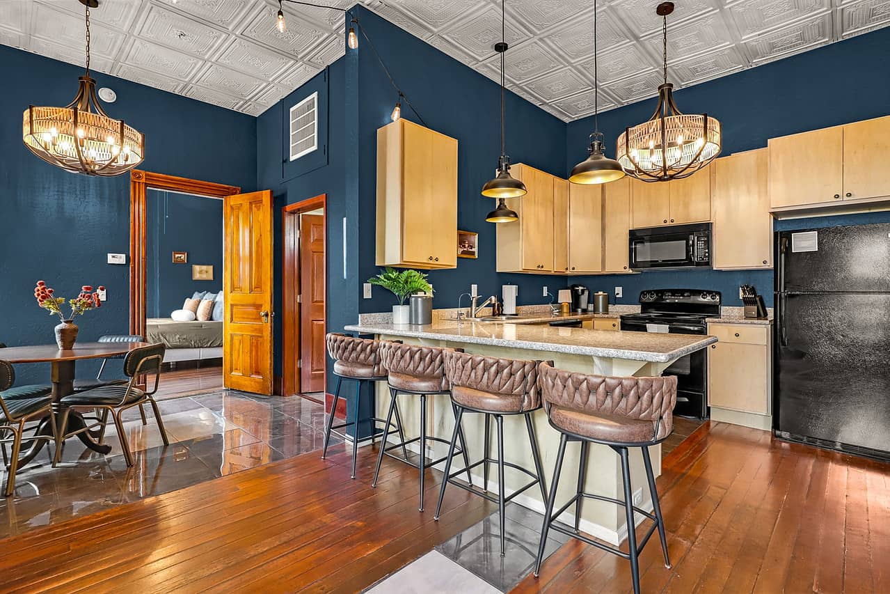 The Clark living area at The Cory Block Apartments